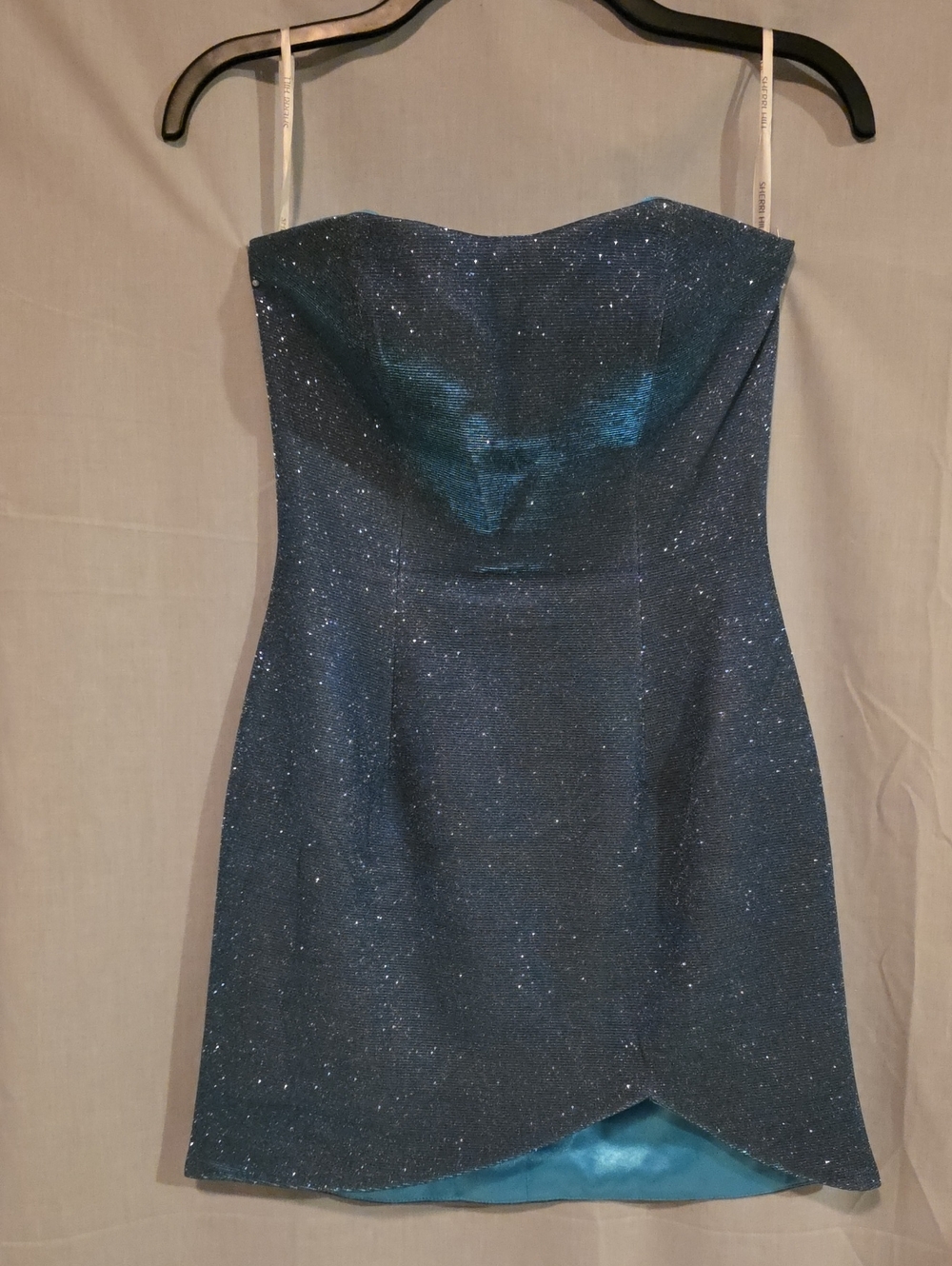 Sherri Hill Sparkling Strapless Teal Blue Mini Dress